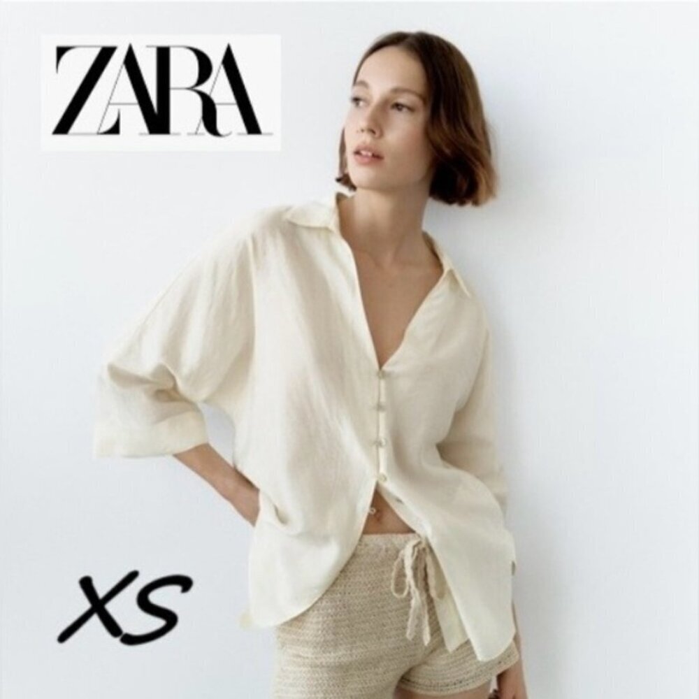 Zara, Ladies V-Neck Relaxed Fit Top - Cream. Size: XS. NWT (1667)
